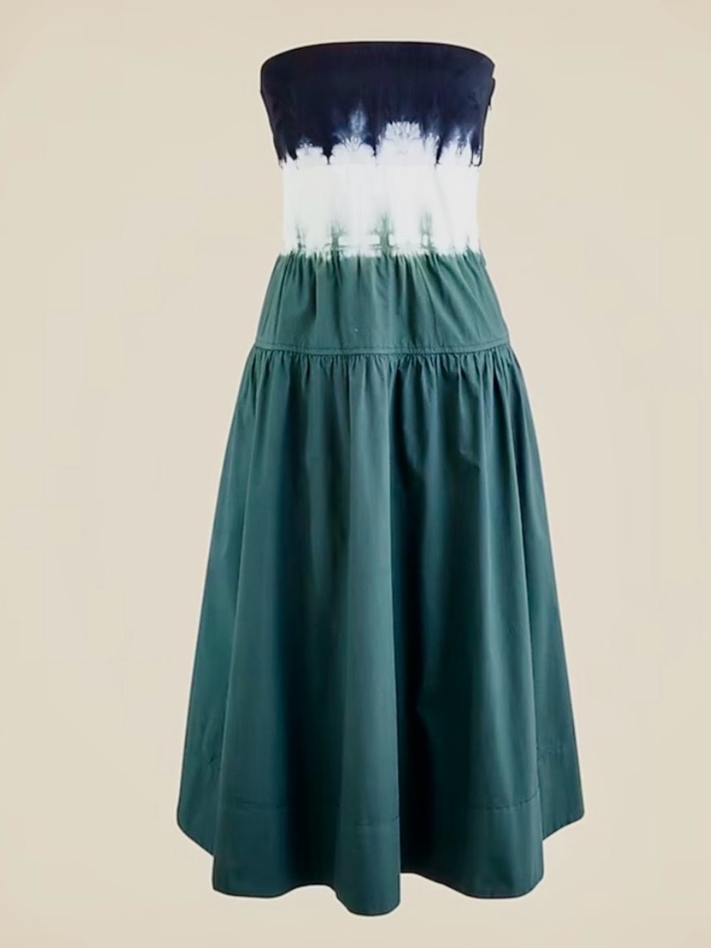NWT J. Crew Strapless Tie-Dye Green / Blue Midi Dress